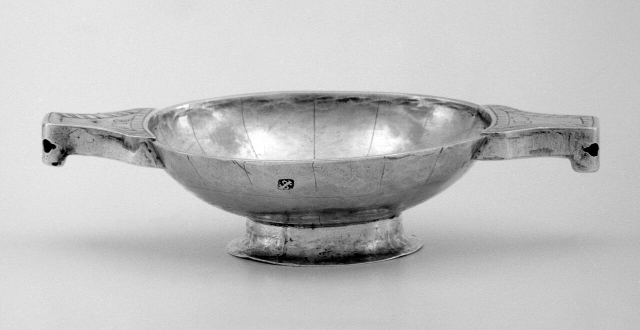 A silver quaich, a shallow two-handled Scottish drinking cup